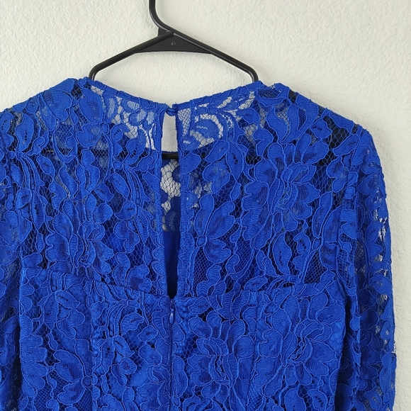 ELIZA J NWOT Cobalt Blue Sheer Lace Ruffle Peplum 3/4 Sleeve Cocktail Dress Sz 6 - Picture 13 of 14